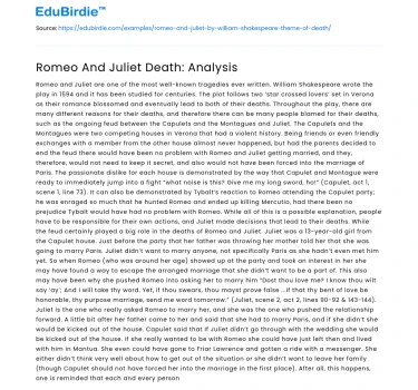 Romeo And Juliet Death: Analysis