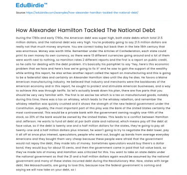 Alexander Hamilton’s Approach to National Debt Management