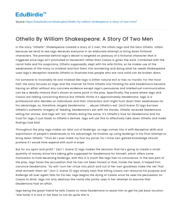 Othello By William Shakespeare: A Story Of Two Men
