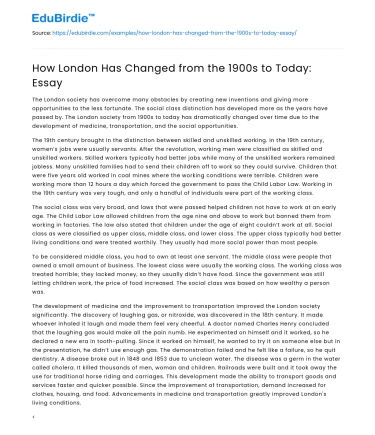 How London Has Changed from the 1900s to Today: Essay