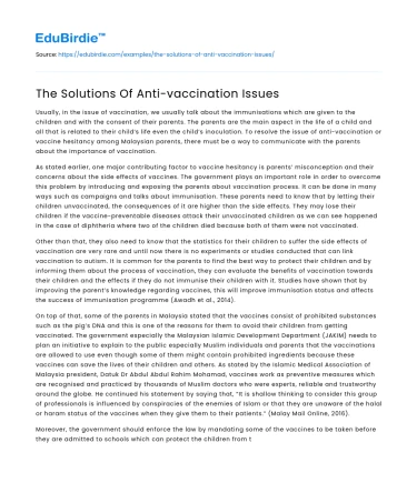 The Solutions Of Anti-vaccination Issues