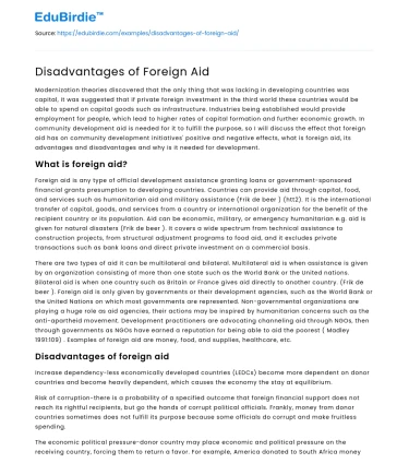 Disadvantages of Foreign Aid