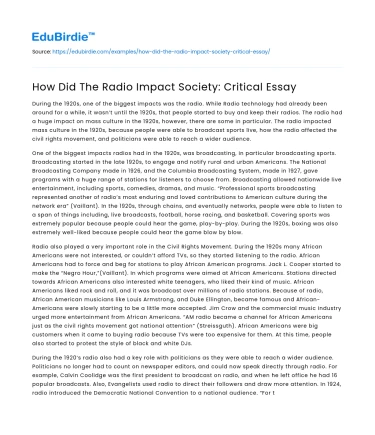 How Did The Radio Impact Society: Critical Essay