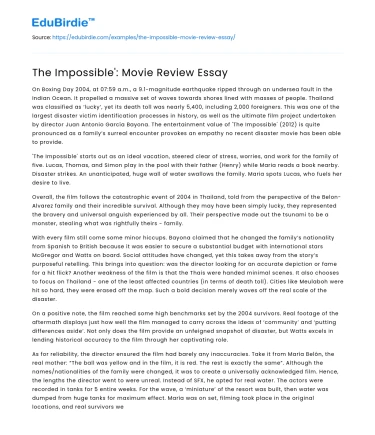 The Impossible’: Movie Review Essay