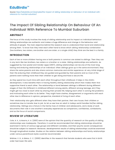 The Impact of Sibling Relationships on Individual Behavior