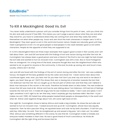 To Kill A Mockingbird: Good Vs. Evil