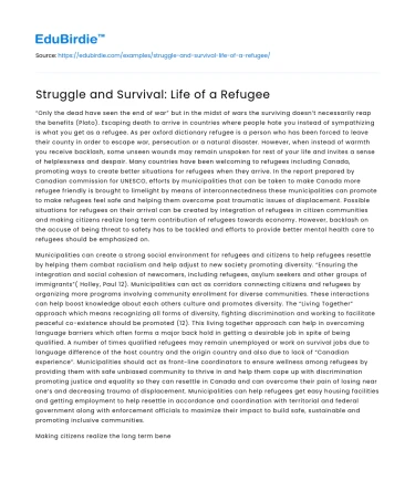 Struggle and Survival: Life of a Refugee