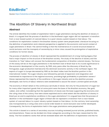 The Abolition Of Slavery In Northeast Brazil