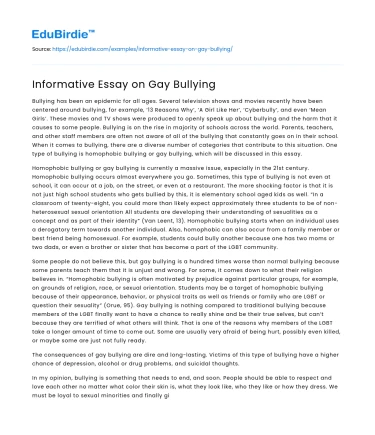 Informative Essay on Gay Bullying