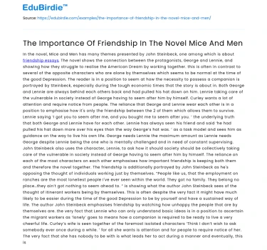 The Importance Of Friendship In The Novel Mice And Men