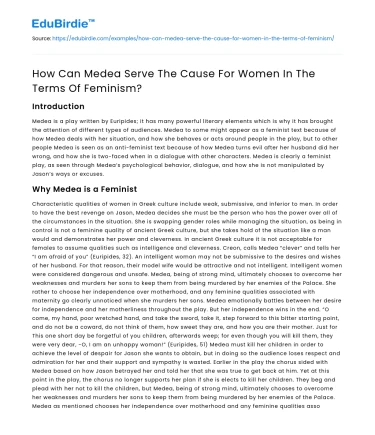 How Can Medea Serve The Cause For Women In The Terms Of Feminism?