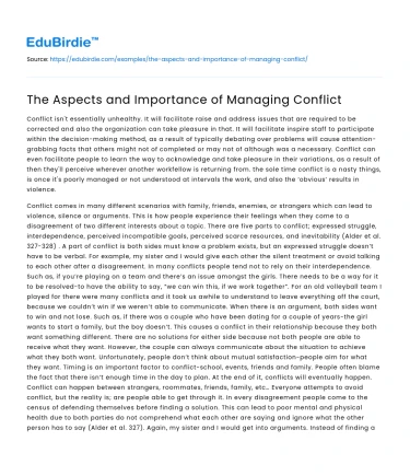 The Aspects and Importance of Managing Conflict