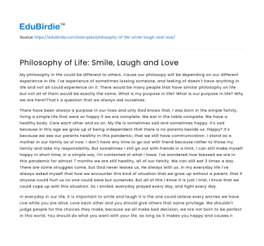 Philosophy of Life: Smile, Laugh and Love