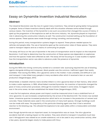 Essay on Dynamite Invention Industrial Revolution