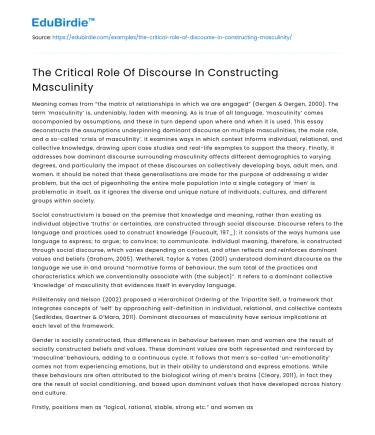 The Critical Role Of Discourse In Constructing Masculinity