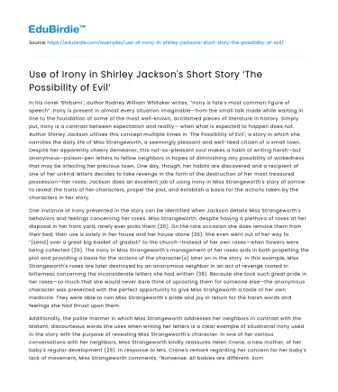 Use of Irony in Shirley Jackson’s Short Story ‘The Possibility of Evil’