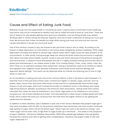 Cause and Effect of Eating Junk Food