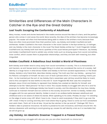 Main Characters in Catcher in the Rye vs Great Gatsby