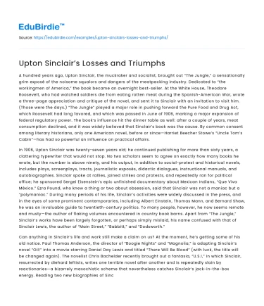 Upton Sinclair’s Losses and Triumphs