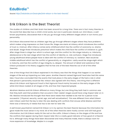 Erik Erikson is the Best Theorist