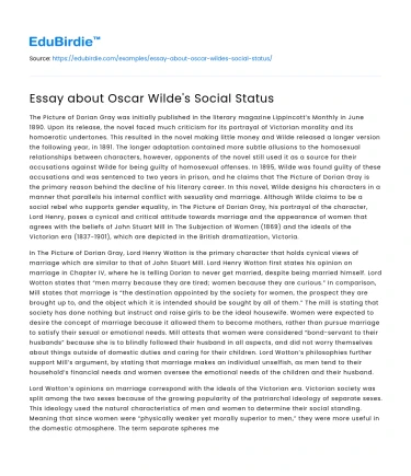 Essay about Oscar Wilde’s Social Status