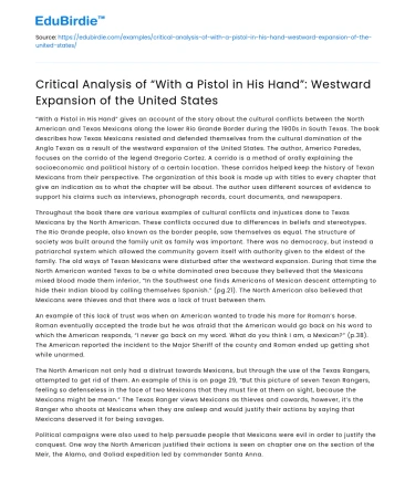 Analysis of “With a Pistol in His Hand”: US Westward Expansion