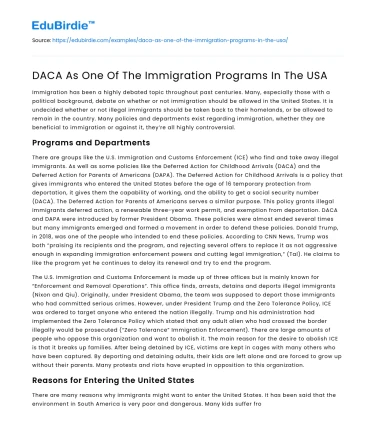 DACA As One Of The Immigration Programs In The USA