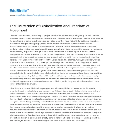 The Correlation of Globalization and Freedom of Movement