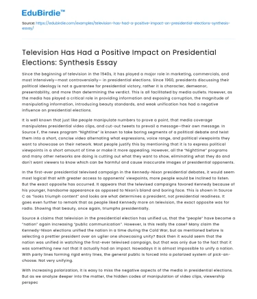 TV’s Positive Impact on Presidential Elections: Synthesis Essay