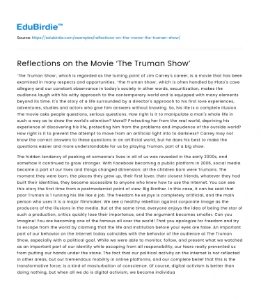 Reflections on the Movie ‘The Truman Show’