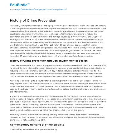 History of Crime Prevention