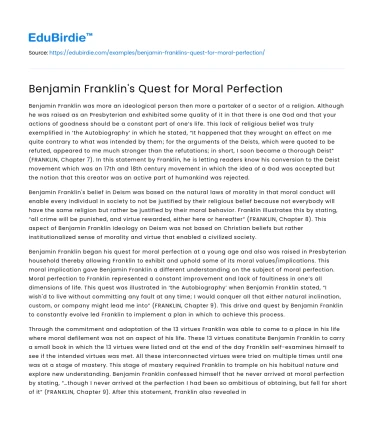 Benjamin Franklin’s Quest for Moral Perfection