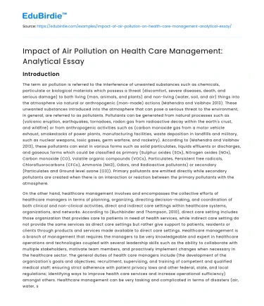 Impact of Air Pollution on Health Care Management: Analytical Essay