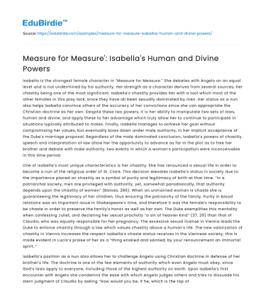 Measure for Measure’: Isabella’s Human and Divine Powers