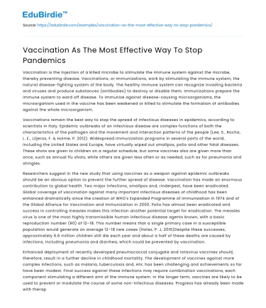 Vaccination As The Most Effective Way To Stop Pandemics