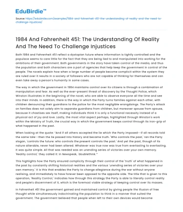 Understanding Reality and Challenging Injustices in 1984 and Fahrenheit 451