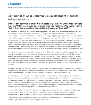 Self-Concept As a Continuous Development Process: Reflective Essay