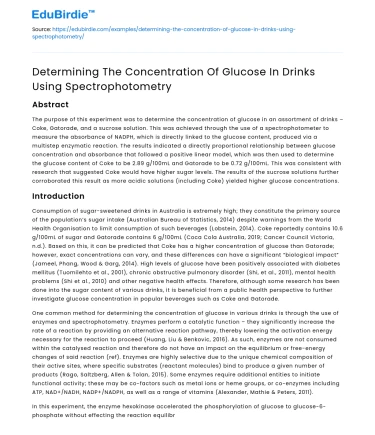 Determining The Concentration Of Glucose In Drinks Using Spectrophotometry