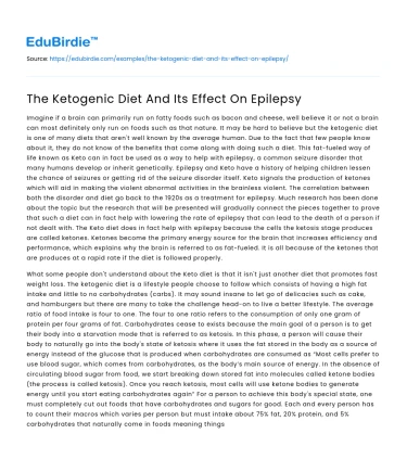 The Ketogenic Diet And Its Effect On Epilepsy