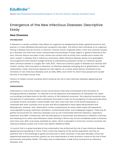 Emergence of the New Infectious Diseases: Descriptive Essay
