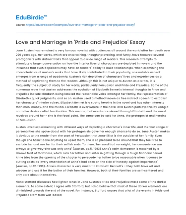 Love and Marriage in ‘Pride and Prejudice’ Essay