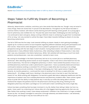 Steps Taken to Fulfill My Dream of Becoming a Pharmacist