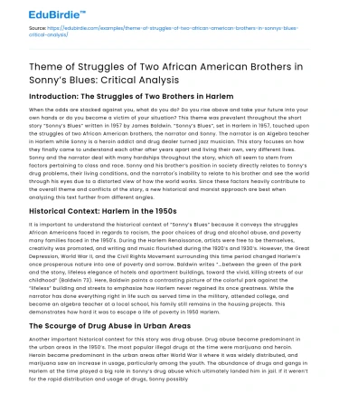 Struggles of African American Brothers in Sonny’s Blues