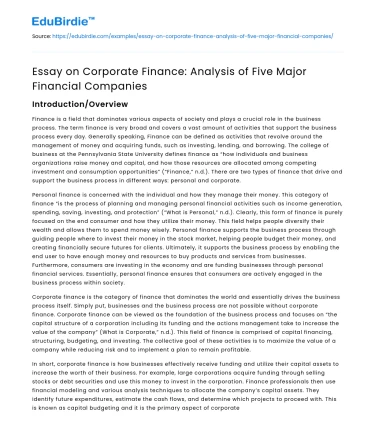 Essay on Corporate Finance: Analysis of Five Major Financial Companies