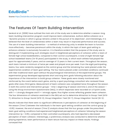 The Features Of Team Building Intervention