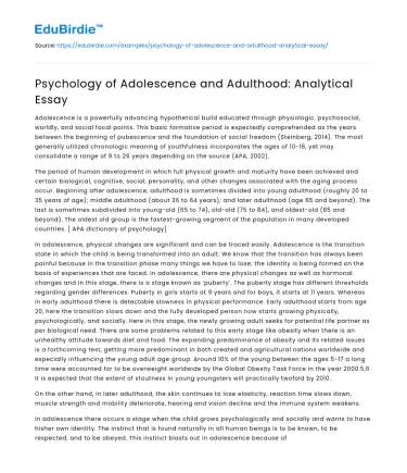 Psychology of Adolescence and Adulthood: Analytical Essay