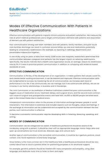 Modes Of Effective Communication With Patients In Healthcare Organizations