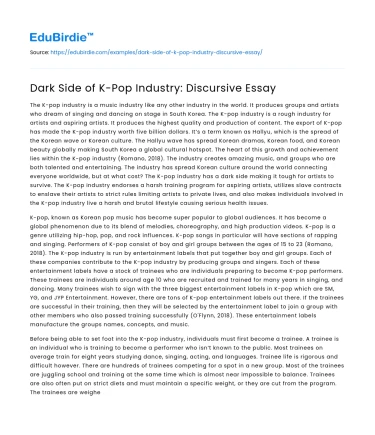 Dark Side of K-Pop Industry: Discursive Essay