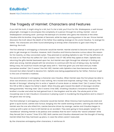 The Tragedy of Hamlet: Characters and Features