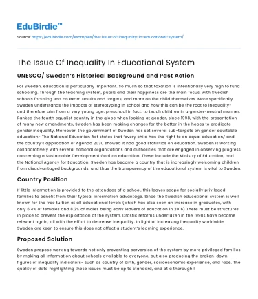 The Issue Of Inequality In Educational System